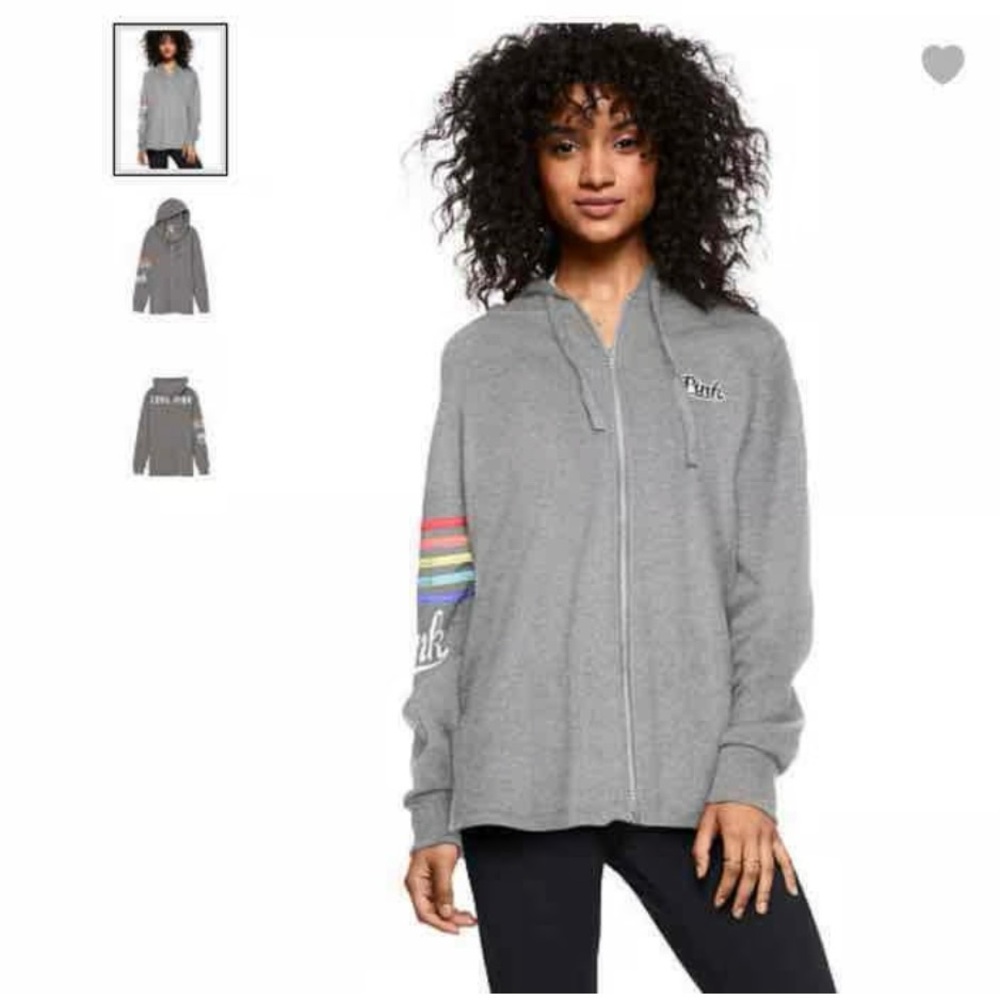 Victoria secret pink gray long hooded sweatshirt size large